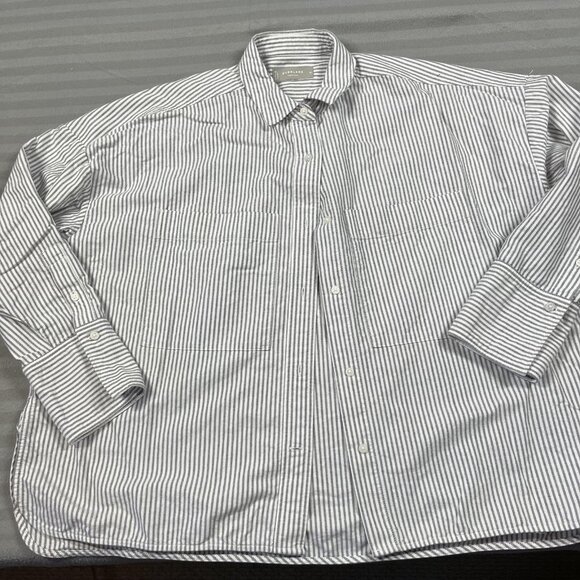 Everlane Shirt Mens Medium Gray Stripe Button Up Organic Cotton Long Sleeve - Picture 2 of 12